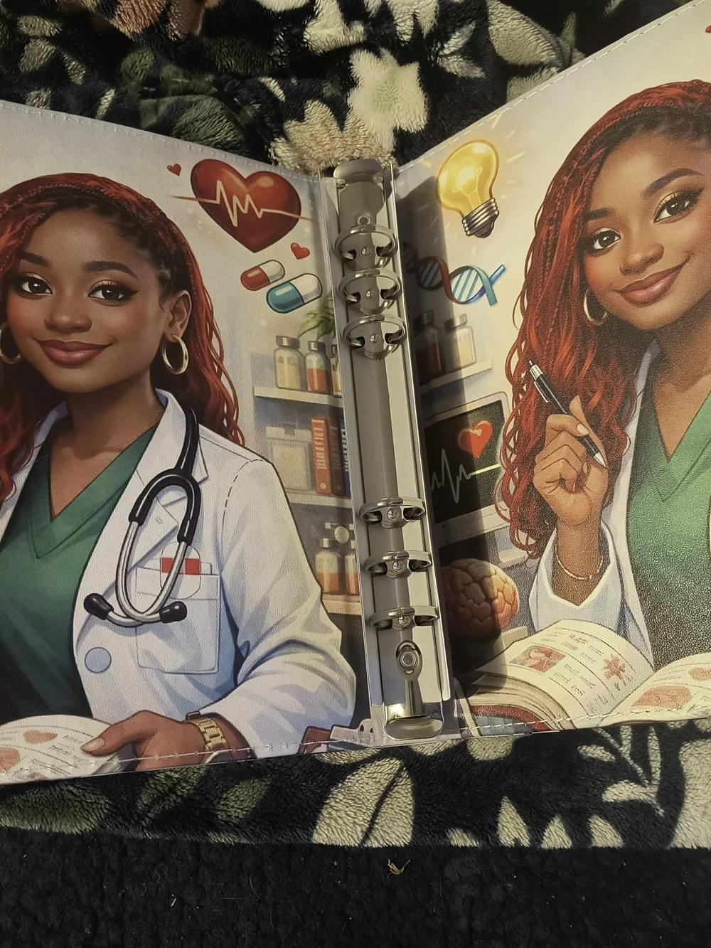 Doctor Illustration Tablet or Notebook Cover - Red Hair, Green Scrubs, A5 Binder